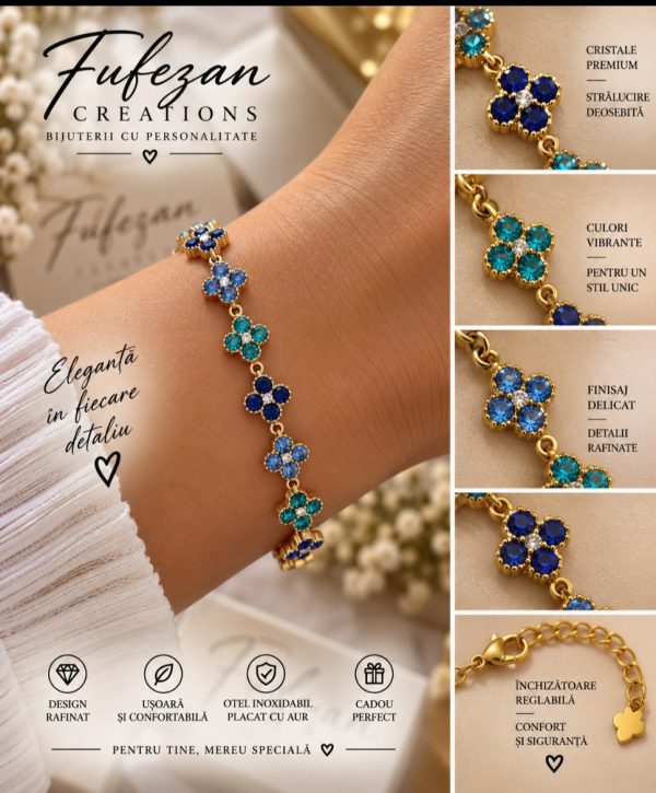 Brățară Blue Blossom – Flori cu cristale albastre