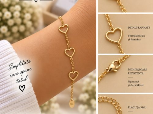 Brățară Pure Love – Inimioare aurii