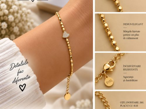 Brățară Golden Heart – Inimă cu cristale