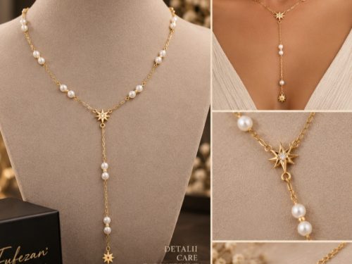 ✨ Colier „Stella Pearl” – Oțel Inoxidabil Plăcat cu Aur