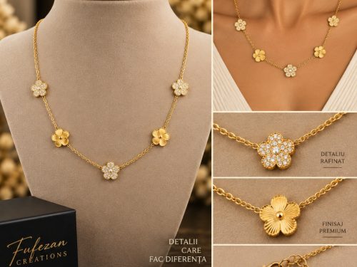 Colier Golden Flowers – Flori & cristale