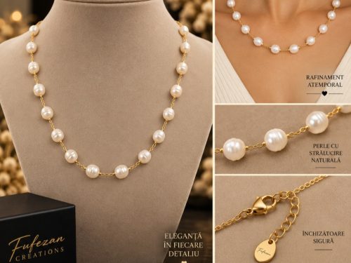 Colier Pearl Elegance – Perle naturale & oțel inoxidabil placat cu aur