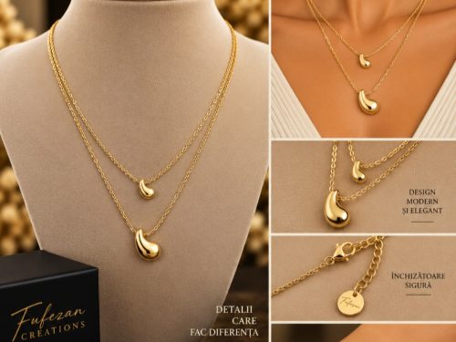 Colier Dublu Golden Drop – Oțel Inoxidabil Placat cu Aur