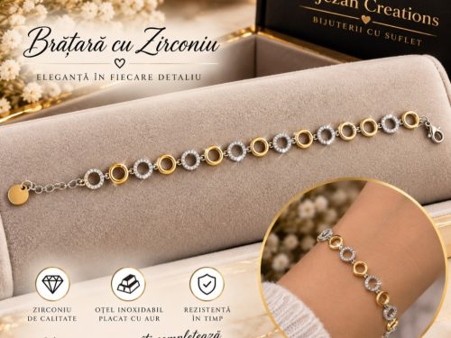 Brățară cu Zirconiu – Oțel Inoxidabil Placat cu Aur – Pentru Ea