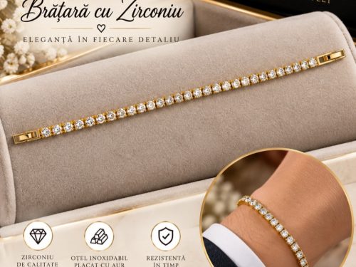 Brățară Tennis cu Zirconiu – Oțel Inoxidabil Placat cu Aur – Pentru Ea