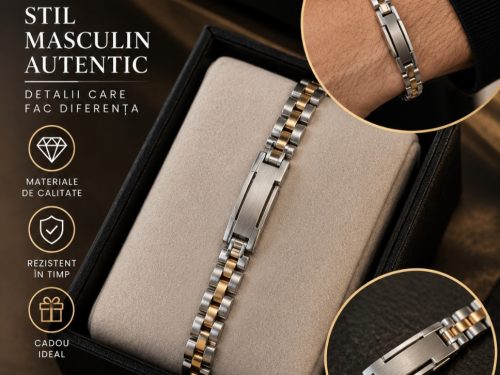 Brățară Bărbați Bicoloră din Oțel Inoxidabil – Stil Elegant