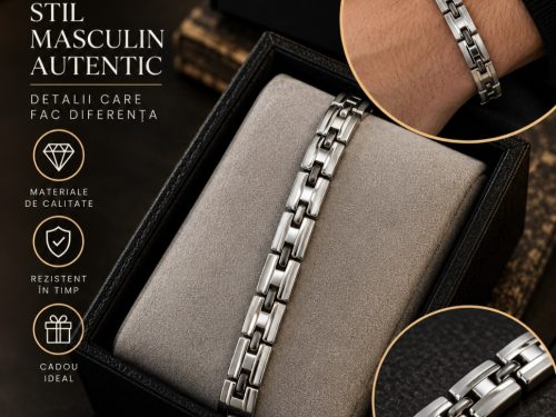 Brățară Bărbați din Oțel Inoxidabil – Design Geometric Argintiu