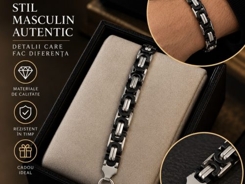 Brățară Bărbați din Oțel Inoxidabil – Negru & Argintiu