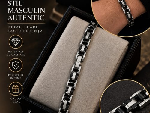 Brățară Bărbați din Oțel Inoxidabil – Negru & Argintiu