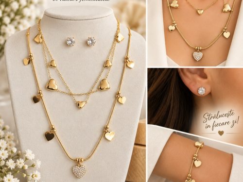 Set Inimi Damă – Oțel Inoxidabil Placat cu Aur
